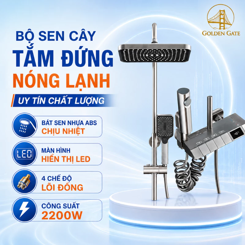 Bộ Sen Cây Tắm Đứng Nóng Lạnh Màn Hình Hiển Thị Thông Minh 4 Chế Độ Lõi Đồng, Inox 304 Sơn Tĩnh Điện Sang Trọng — ảnh 1