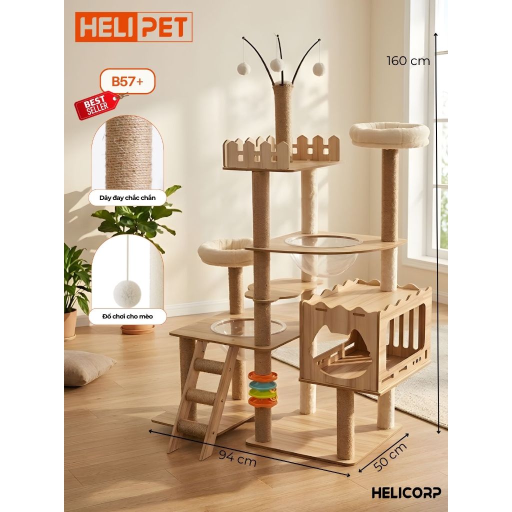 Cattree Cho Mèo, Nhà Cho Mèo Kèm Đồ Chơi, Cào Móng Giúp Mèo Vui Chơi, Phát Triển