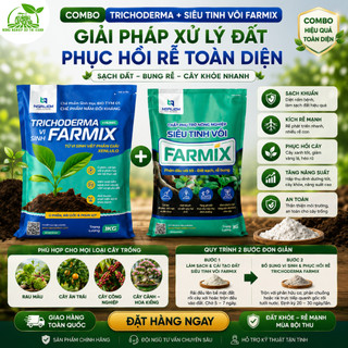 Combo Cải Tạo Đất Farmix: Trichoderma Humic + Siêu Tinh Vôi 1kg - Sạch Đất Bung Rễ Cây Khỏe Nhanh