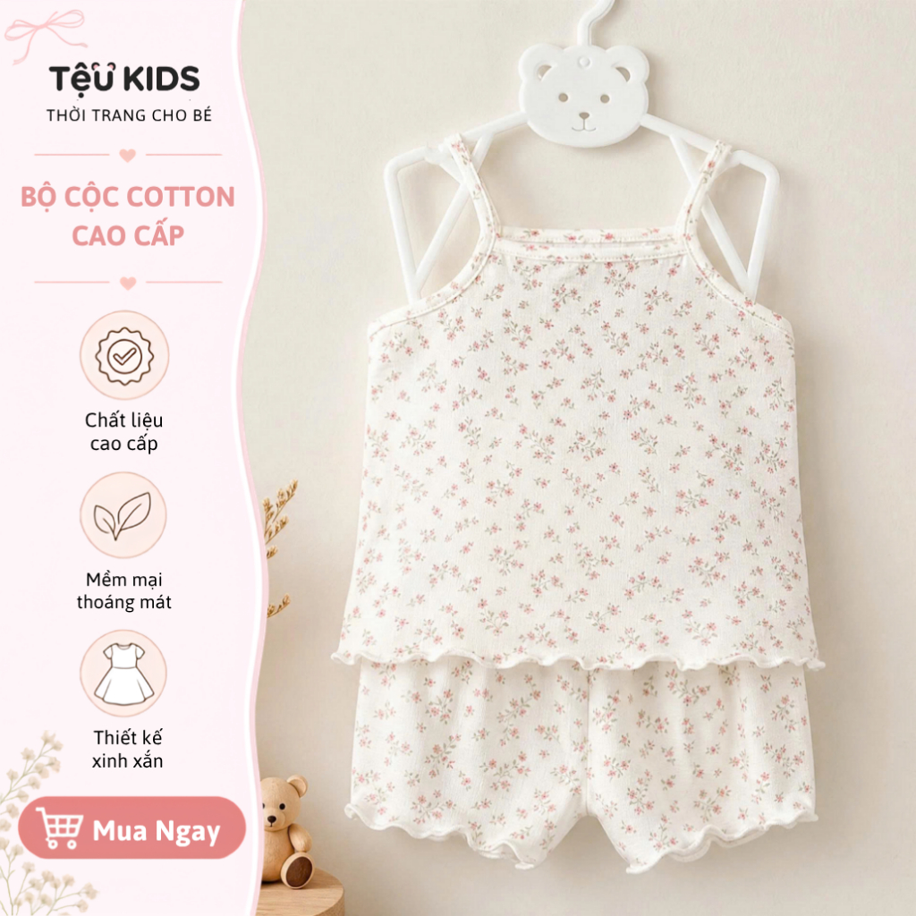 Bộ 2 Dây Bé Gái Tệu Kids - Bộ Đồ Cho Bé Mặc Nhà Chất Thun Lạnh Mềm Mát Cao Cấp Mùa Hè Cho Bé