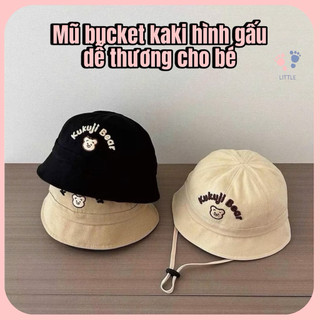 Mũ bucket kaki cho bé hoạ tiết gấu dễ thương
