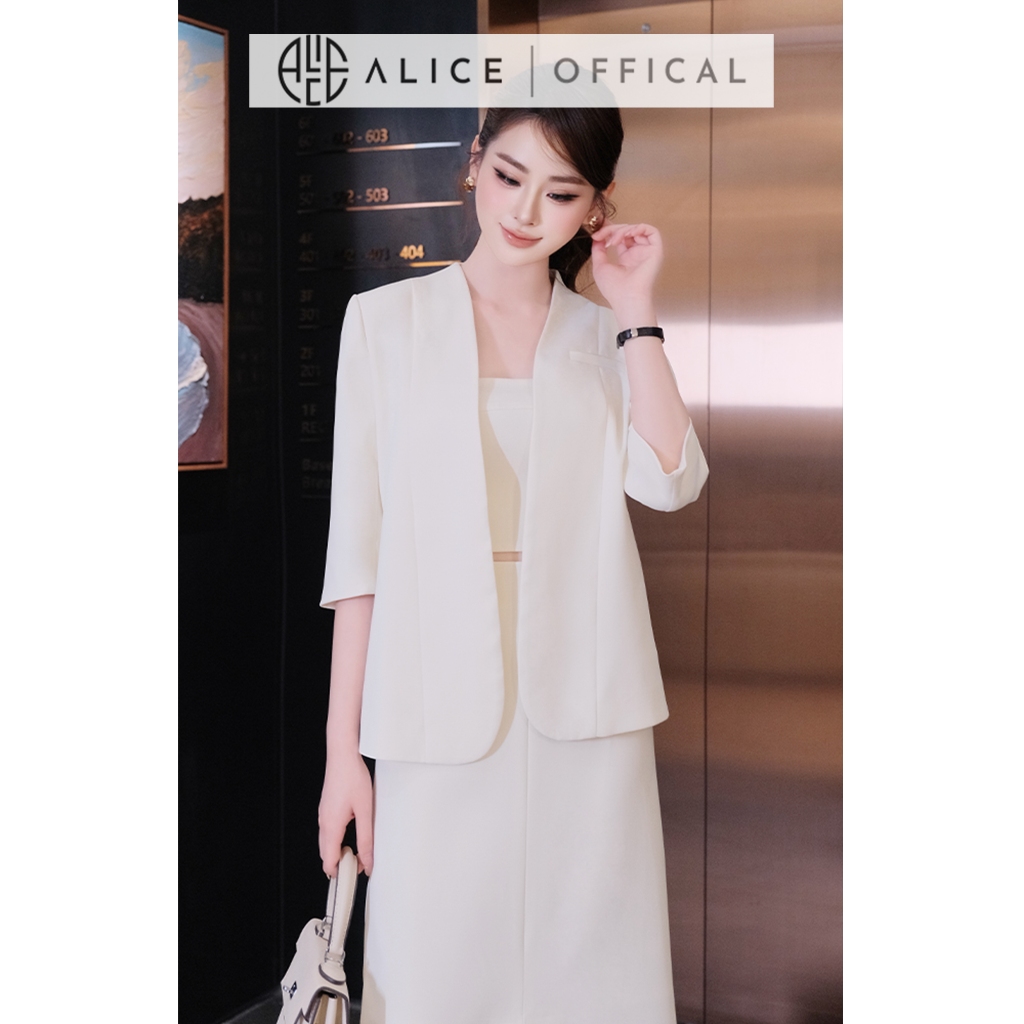 Set Công Sở Cao Cấp Alice Chất Chéo Nhật 3 Chi Tiết, Áo 2 Dây Phối Vest Tay Lửng, Chân Váy Bút Chì S1104