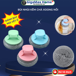 Combo 3 cái Bùi Nhùi Chùi Xoong Nồi Có Tay Cầm Tiện Lợi – Miếng Búi Sắt Chà Xoong Chảo Không Gỉ | GigaMax Home