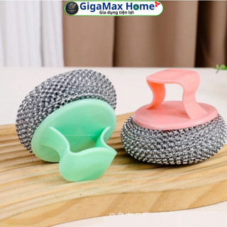 Combo 3 cái Bùi Nhùi Chùi Xoong Nồi Có Tay Cầm Tiện Lợi – Miếng Búi Sắt Chà Xoong Chảo Không Gỉ | GigaMax Home