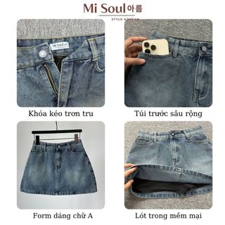 Chân Váy Jean Dáng Chữ A Có Lót Trong Cạp Cao Cài Cúc Bigsize MiSoul, Váy Bò Ngắn Có Khóa Kéo 312