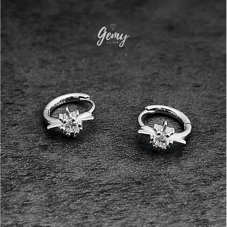 Khuyên tai tròn nam bạc 925 Starlight 3 ngôi sao đính đá Basic  (1 chiếc) KN158 | GEMY SILVER