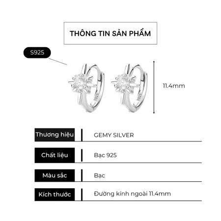Khuyên tai tròn nam bạc 925 Starlight 3 ngôi sao đính đá Basic  (1 chiếc) KN158 | GEMY SILVER