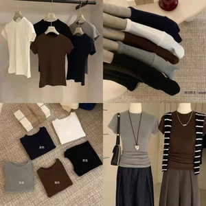 𝐍𝐠𝐨𝐜𝐚𝐧𝐡𝟔𝟗𝟓𝟗 WGWE A338 Áo thun trơn tôn dáng #3013 cổ tròn ngắn tay phong cách tiểu thư basic N999 ord