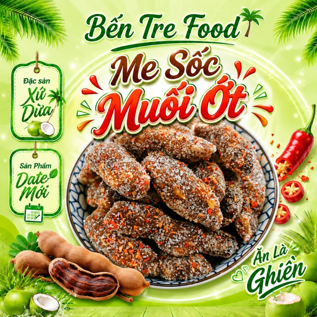 Kẹo me sốc muối ớt Bến Tre vị chua ngọt cay cay ớt