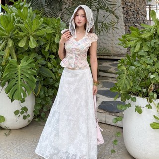 (HAVANA) Áo kiểu nữ dáng peplum bèo cổ V viền ren AO966