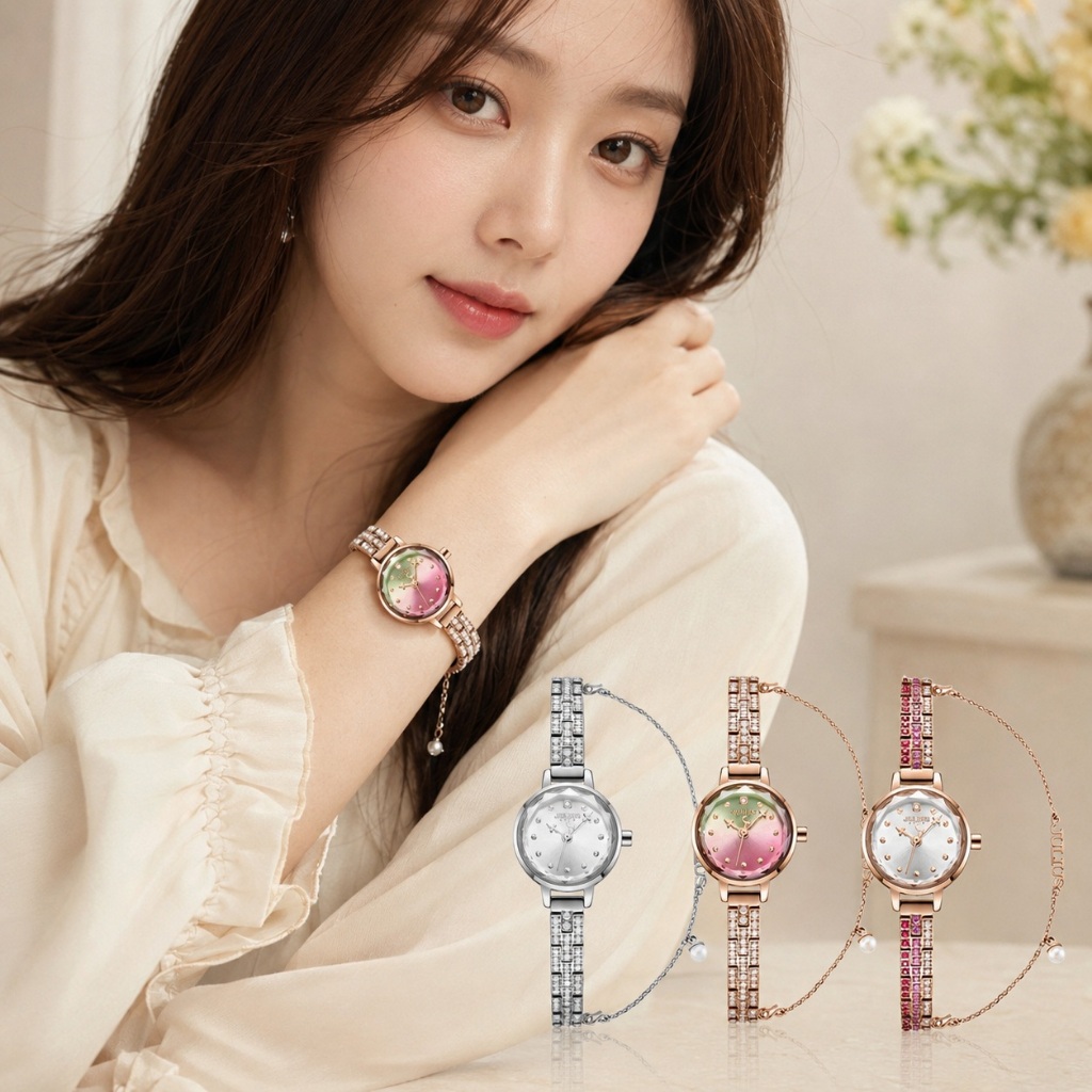 Đồng Hồ Nữ JS-035 Julius Star Đính Kim Cương ( 3 Màu)