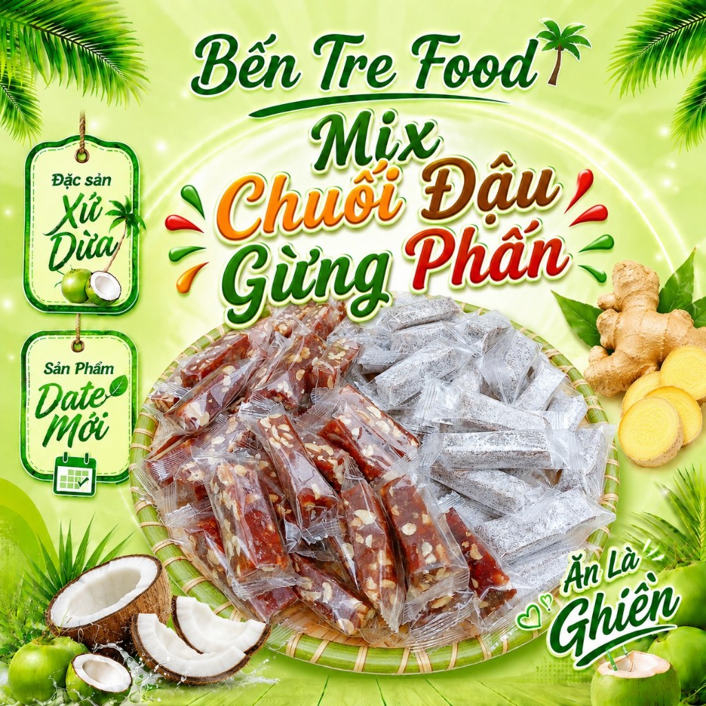 Combo kẹo chuối mix 2 vị ( gừng phấn và kẹo chuối đậu ) mềm dẻo cay gừng