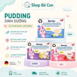 Pudding Burine đủ 3 vị dâu, chuối, vani cho bé từ 6m, vỉ 6hũ x50g từ ĐỨC