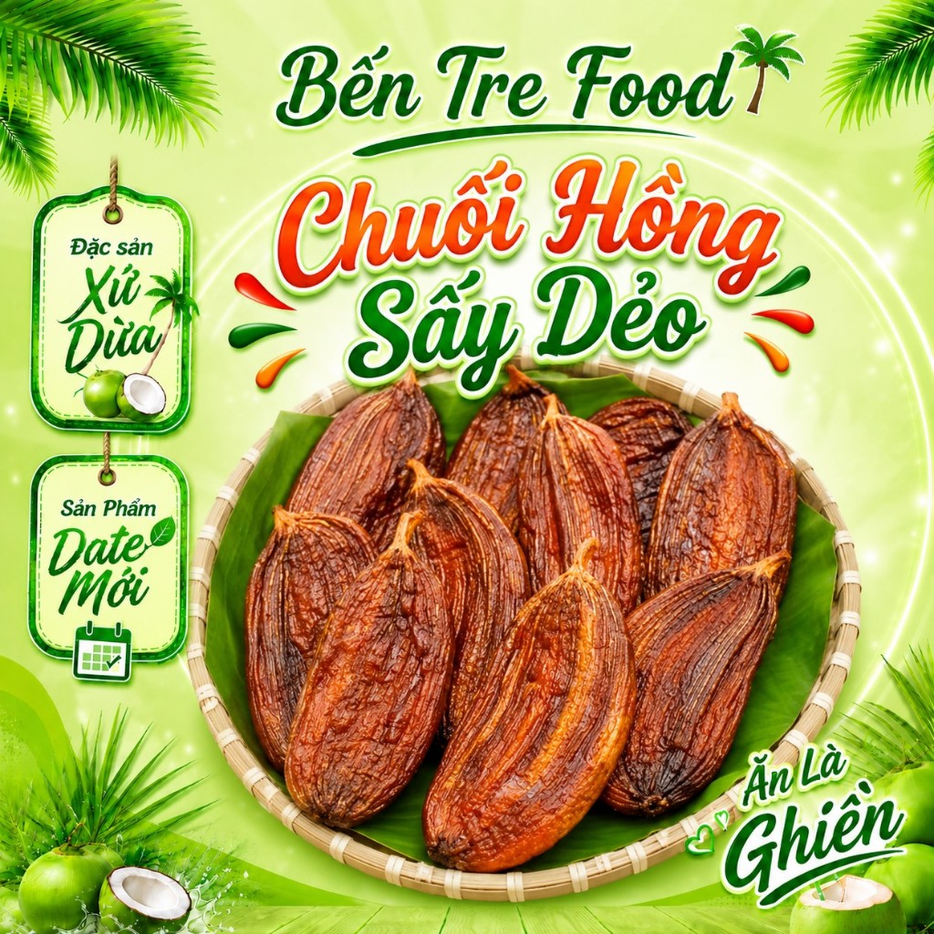 ( MÓN NGON) 500GR CHUỐI HỒNG SẤY DẺO BẾN TRE- ĐẶC SẢN BẾN TRE SHOP