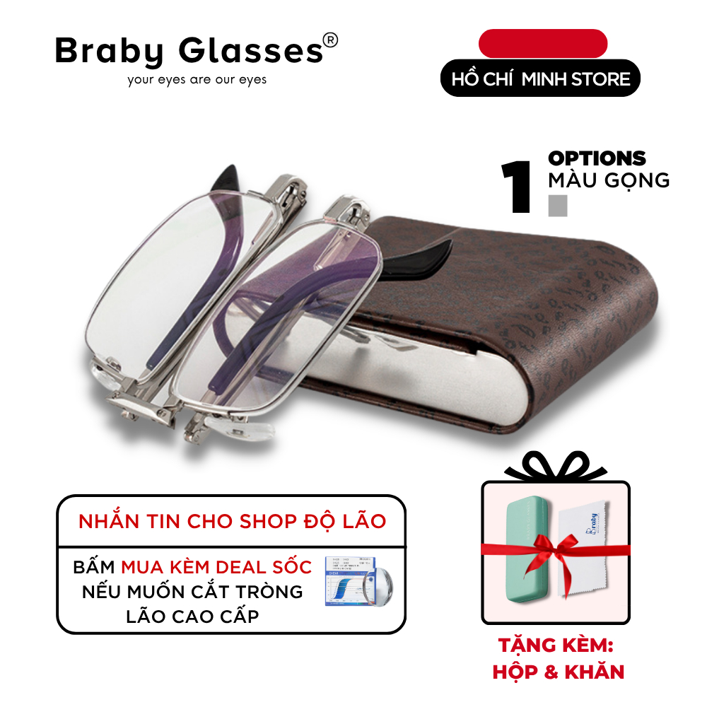 Gọng kính lão đọc sách gấp gọn cao cấp nam nữ Braby Glasses viễn thị cho người lớn tuổi kim loại chống rỉ KL05