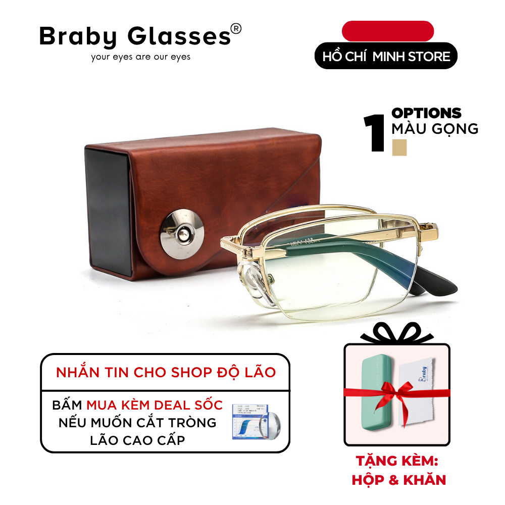 Gọng kính lão đọc sách gấp gọn cao cấp nam nữ Braby Glasses viễn thị cho người lớn tuổi chất liệu thép chống rỉ KL11