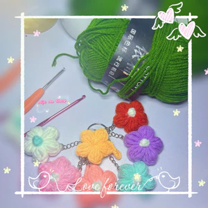 Móc khóa handmade Hoa len 5 cánh xinh xắn (hàng sẵn)_Len Moc An