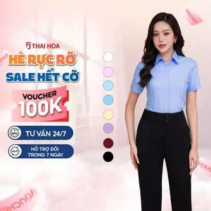 Áo sơ mi nữ R01 Thái Hòa chất liệu cotton vải trơn thiết kế công sở nữ form ôm