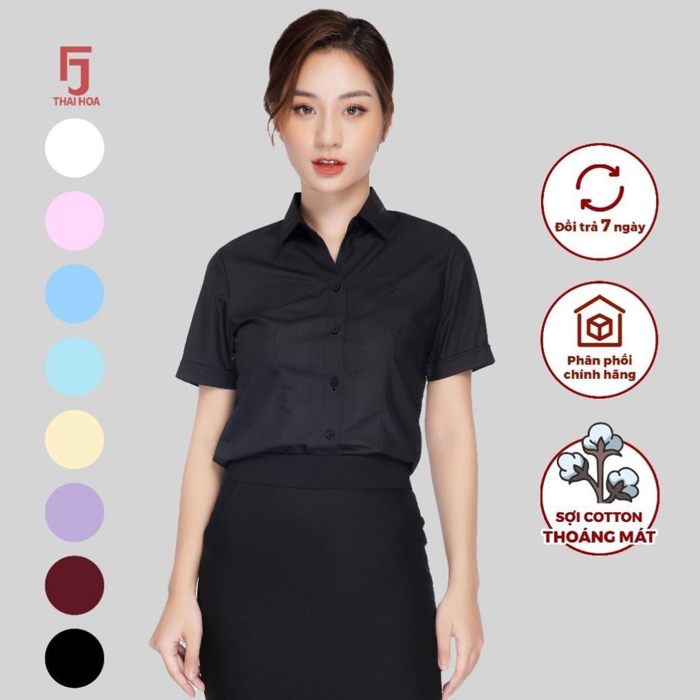[ XẢ LẺ SIZE ] Áo sơ mi nữ R01 Thái Hòa chất liệu cotton vải trơn thiết kế công sở nữ form ôm