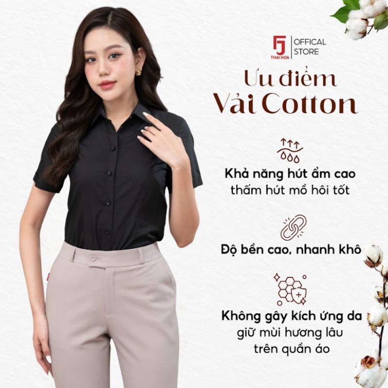 [ XẢ LẺ SIZE ] Áo sơ mi nữ R01 Thái Hòa chất liệu cotton vải trơn thiết kế công sở nữ form ôm