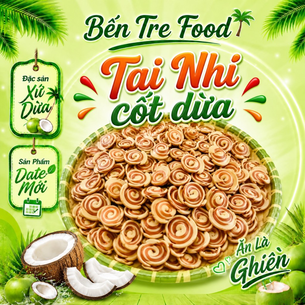 {95K/ KG} Bánh tai chuột truyền thống cốt dừa Bến Tre  giòn rụm béo cốt dừa đồ ăn vặt