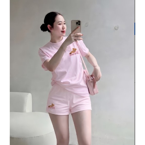 Bộ thun Nữ PONG Áo phông,Cổ Tròn,Tay Ngắn,Phối Quần short ,Chất Cotton Cao Cấp - CP_21962