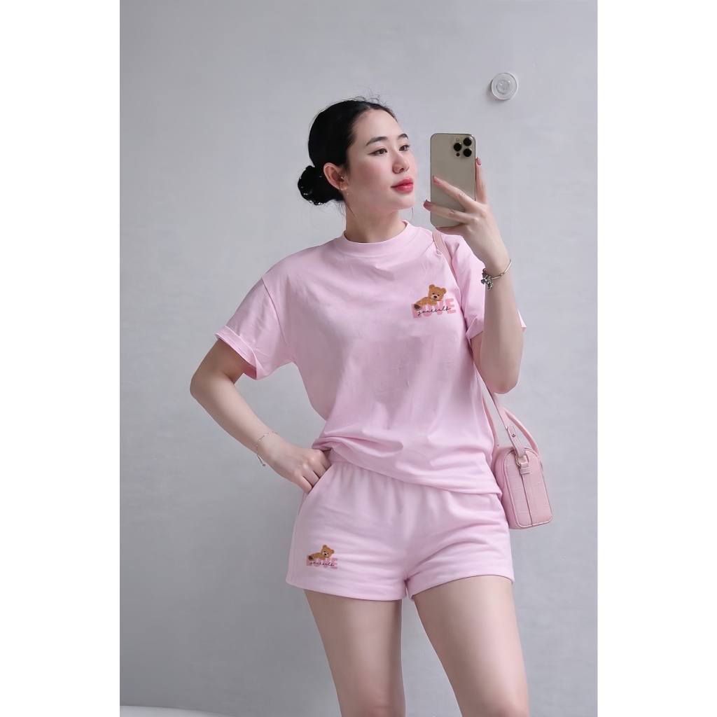 Bộ thun Nữ PONG Áo phông,Cổ Tròn,Tay Ngắn,Phối Quần short ,Chất Cotton Cao Cấp - CP_21962