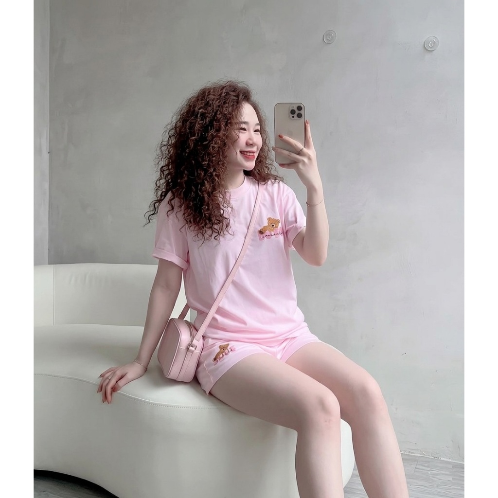 Bộ thun Nữ PONG Áo phông,Cổ Tròn,Tay Ngắn,Phối Quần short ,Chất Cotton Cao Cấp - CP_21962