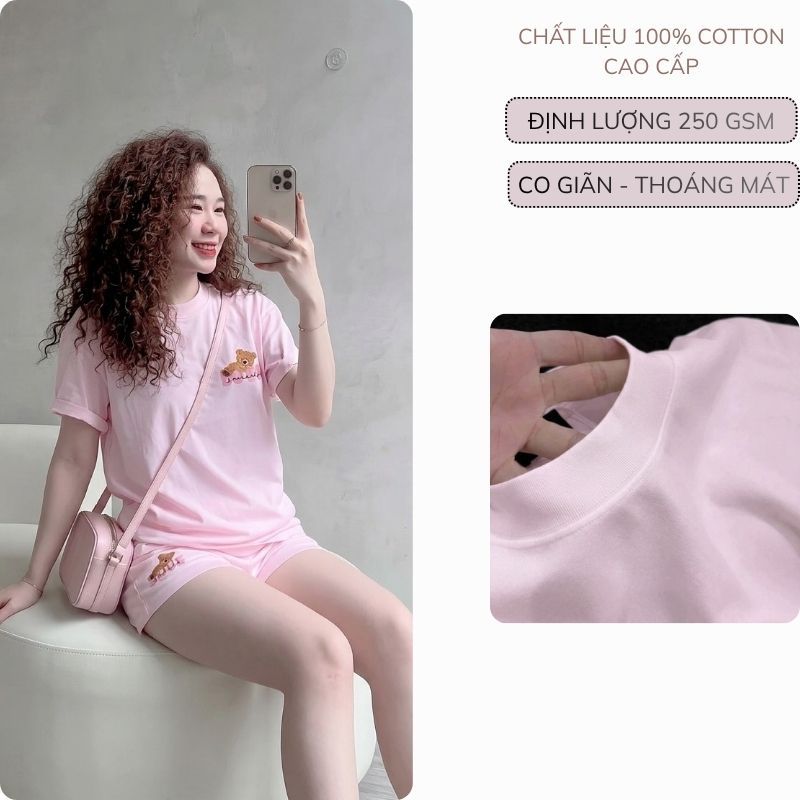 Bộ thun Nữ PONG Áo phông,Cổ Tròn,Tay Ngắn,Phối Quần short ,Chất Cotton Cao Cấp - CP_21962