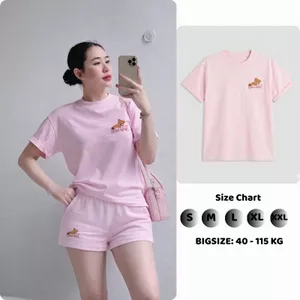 Bộ thun Nữ PONG Áo phông,Cổ Tròn,Tay Ngắn,Phối Quần short ,Chất Cotton Cao Cấp - CP_21962