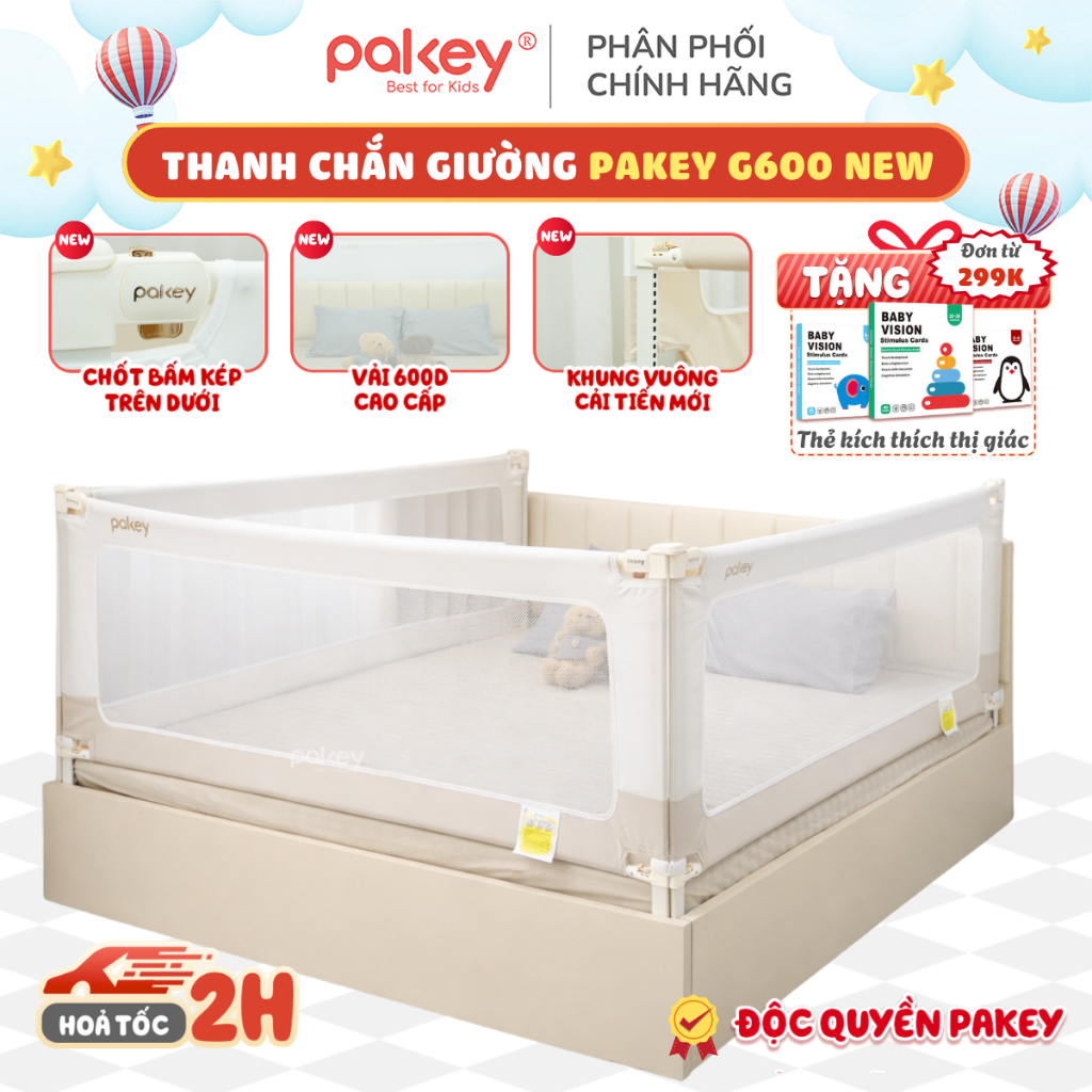 [NEW 2026] Thanh Chắn Giường Mẫu Mới Độc Quyền Pakey G600, Khóa Bấm Kép Trên Dưới Mạ Vàng, Vải 600D Mềm Mịn Chống Bẩn