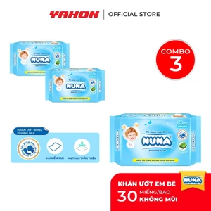 Combo 03 Khăn Ướt Em Bé Nuna Không Mùi 30 Miếng | An Toàn, Dịu Nhẹ Cho Da Nhạy Cảm, Gói Nhỏ Tiện Lợi