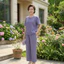Đồ Bộ Trung Niên Tơ Xước Thêu Hoa Cao Cấp – Set Áo Cộc Tay Quần Suông Dài Mềm Mát Thanh Lịch FREESIZE 55-68kg