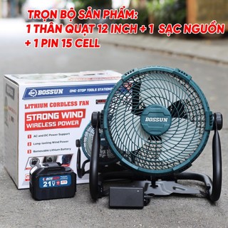 Quạt tích điện Bossun M21B-Q12I (12 inch) Không chổi than 6 tốc độ gió - Quạt chân dùng pin quỳ