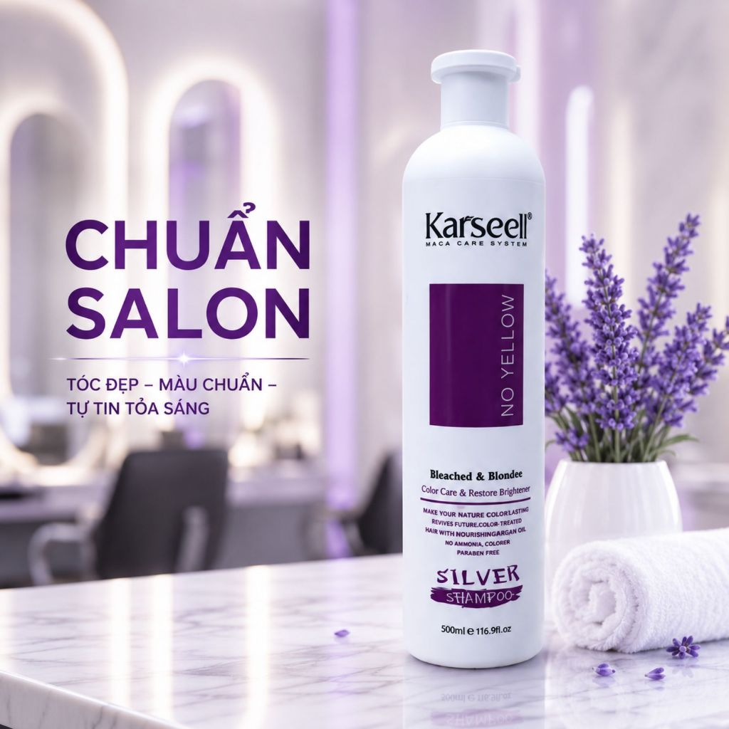 Dầu Gội Tím KARSEELL 500ml - 1000ml Hỗ Trợ Khử Ánh Vàng, Giữ Màu Cho Tóc Tẩy Nhuộm Màu Thời Trang