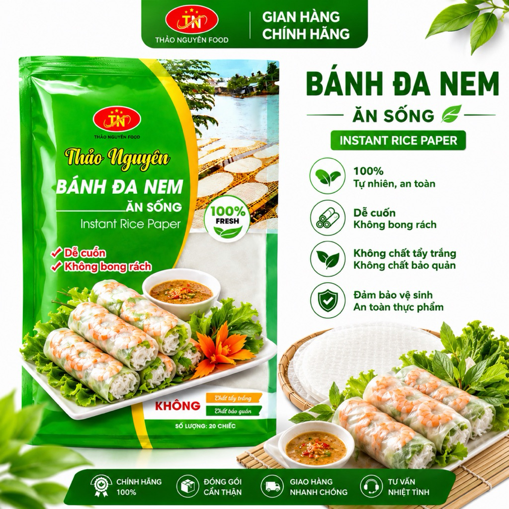 Combo Bánh đa nem ăn sống - Bánh đa nem ăn gỏi Thảo Nguyên Food túi 20 lá, thơm ngon mềm dai dễ cuốn