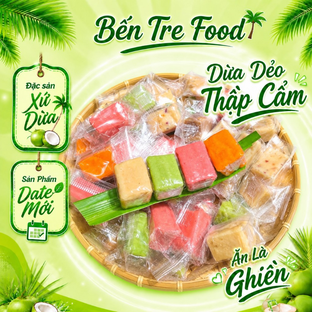 ( ĐẶC SẢN BẾN TRE) 1KG KẸO DỪA SÁP THẬP CẨM 9 VỊ KIÊN LONG- ĐẶC SẢN BẾN TRE SHOP