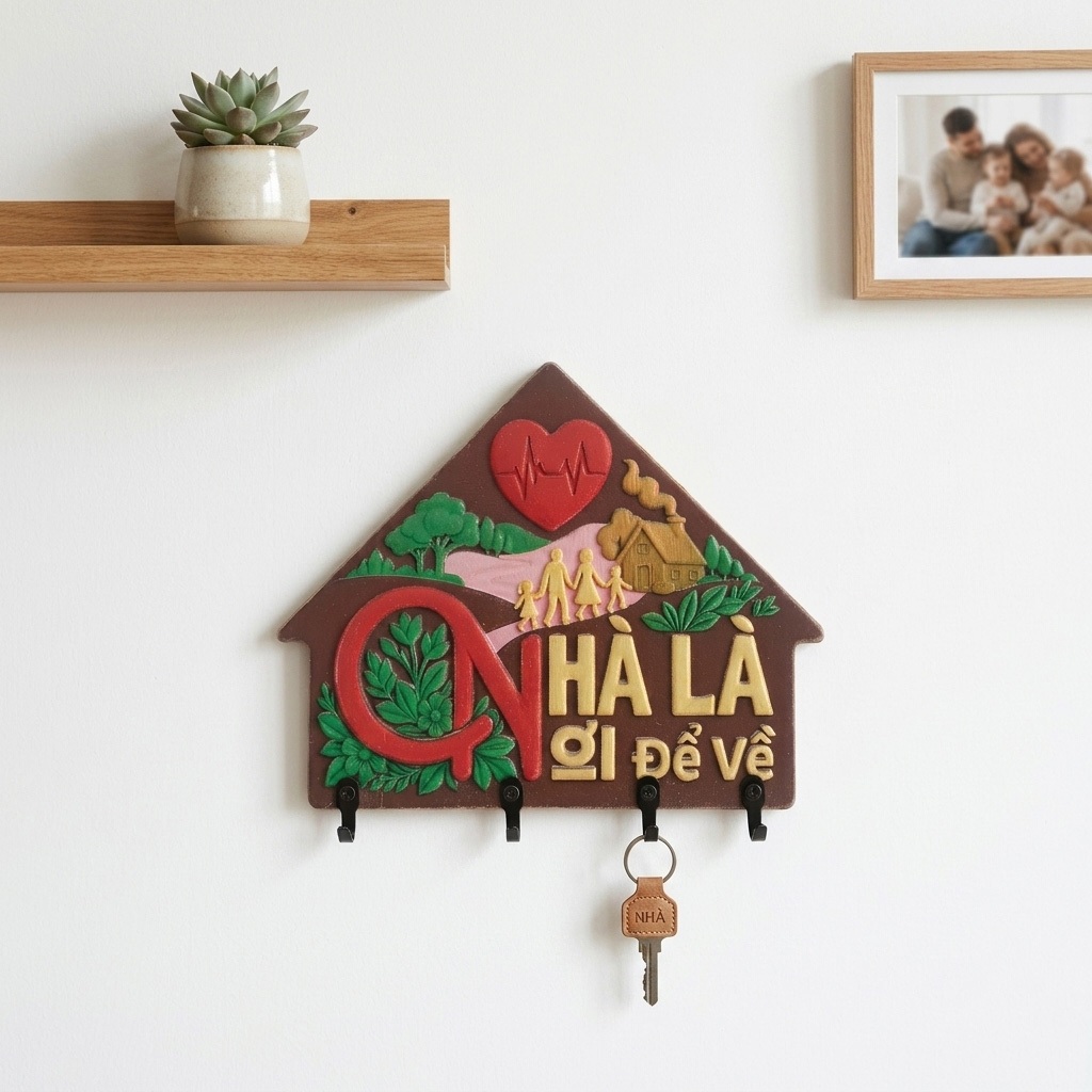 Bảng gỗ móc khóa gỗ tự nhiên điêu khắc 3D, Trang trí phòng ngủ, phòng khách, phòng bếp, decor phòng, treo tường podesign