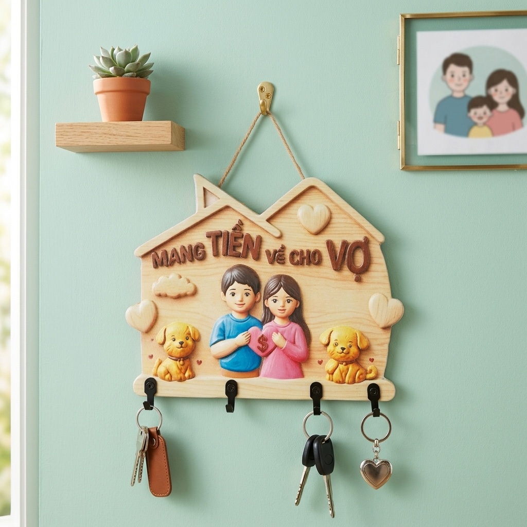 Bảng gỗ móc khóa gỗ tự nhiên điêu khắc 3D, Trang trí phòng ngủ, phòng khách, phòng bếp, decor phòng, treo tường podesign