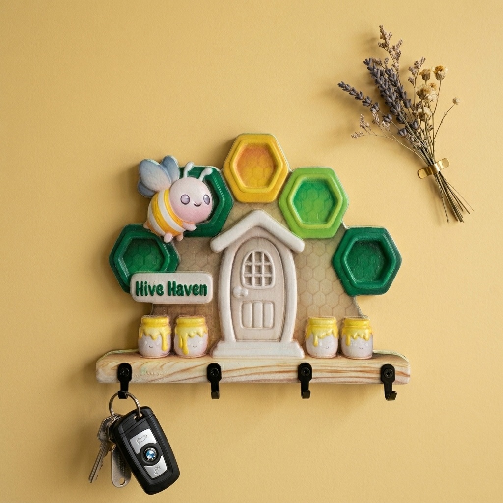 Bảng gỗ móc khóa gỗ tự nhiên điêu khắc 3D, Trang trí phòng ngủ, phòng khách, phòng bếp, decor phòng, treo tường podesign