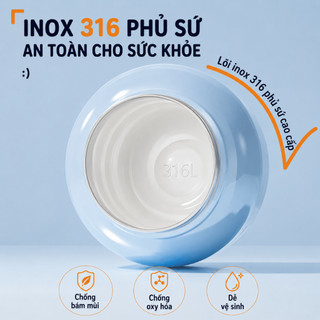 Bình giữ nhiệt Chubby 800ml inox 316L phủ sứ, Fan House bình nước khắc tên ống hút trà sữa trân châu