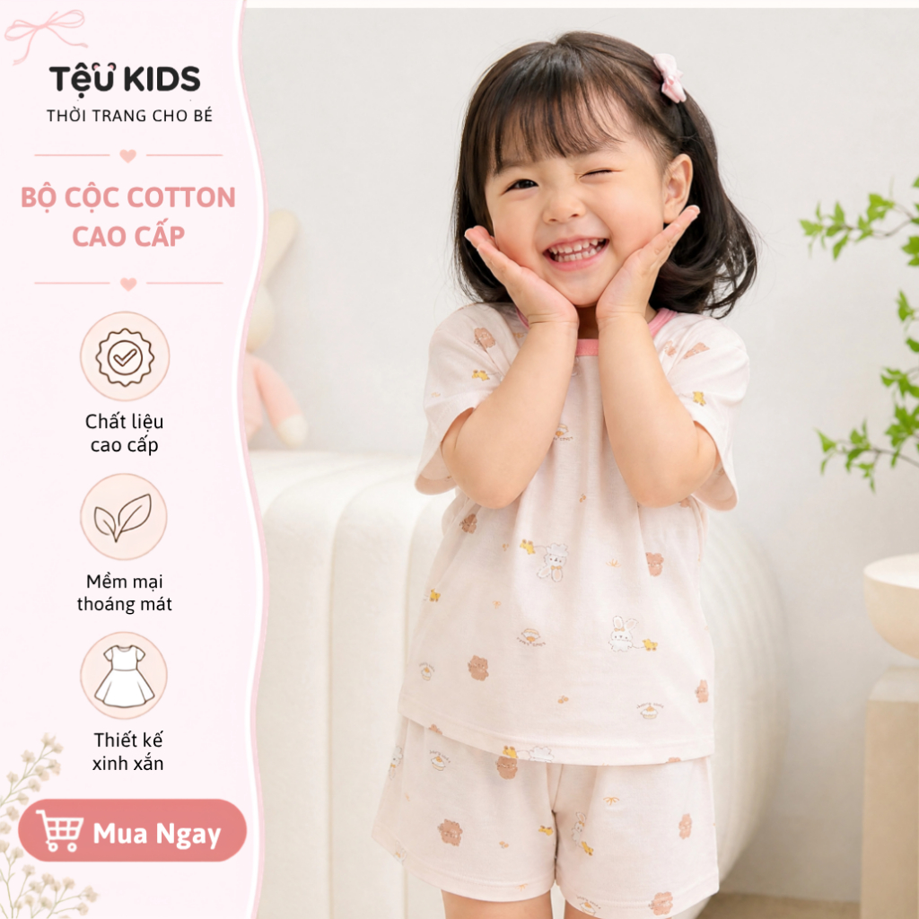 Bộ Quần Áo Bé Gái Tệu Kids Chất Cotton Co Giãn 4 Chiều Thoáng Mát Cho Bé 11-21kg