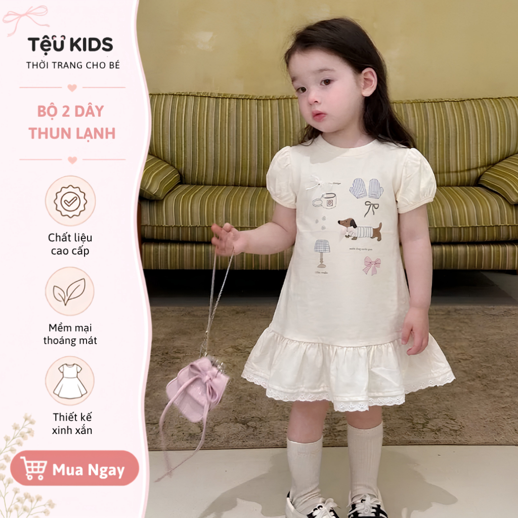 Váy Cho Bé Gái Tệu Kisd - Set Váy Tiểu Thư Cotton Mềm Mại Thoáng Mát Mùa Hè Cho Bé 9 - 21kg