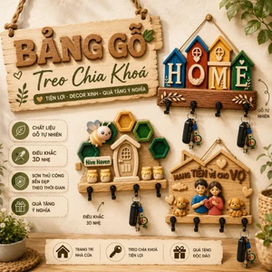 Bảng gỗ móc khóa gỗ tự nhiên điêu khắc 3D, Trang trí phòng ngủ, phòng khách, phòng bếp, decor phòng, treo tường podesign
