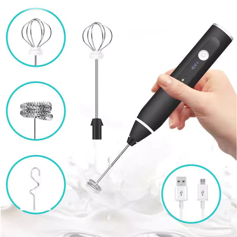 Máy Đánh Trứng, Đánh Sữa Và Tạo Bọt Cafe Di Động Cầm Tay 3 Tốc Độ Sử Dụng Pin Sạc Cao Cấp