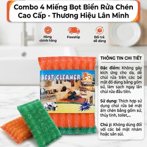Combo 4 Miếng Bọt Biển Rửa Chén Cao Cấp Lân Minh Best Cleaner - Cọ Rửa Đa Năng Không Trầy Xước
