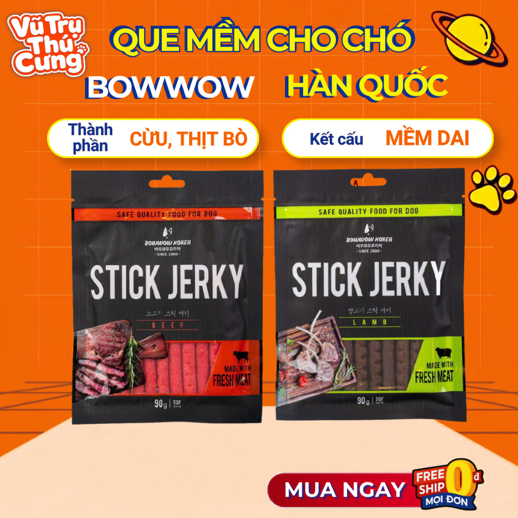 Thịt Bò/Thịt Cừu Dạng Que Mềm Cho Chó Bowwow Hàn Quốc 90g