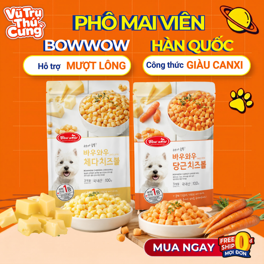 Phô Mai Viên Cho Chó Bowwow Hàn Quốc 100g