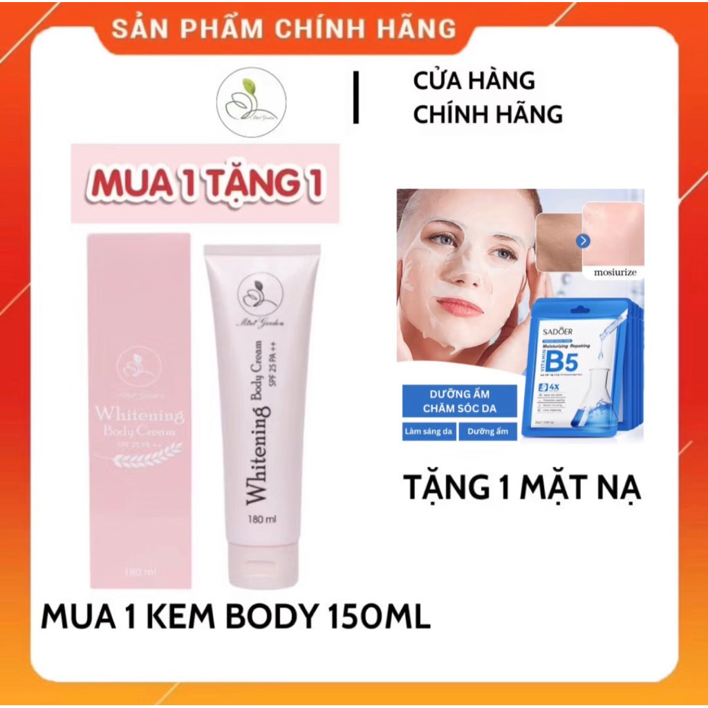 [MUA 1 TẶNG 1] Kem body men bia MINIGARDEN 150ml Whitening Body Cream nâng tone, dưỡng da, chống nắng tặng 1 mặt nạ