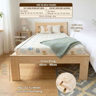 Giường Ghép Cho Bé 2m Đầu Giường, Giường Gỗ Thông Chắc Chắn, Trẻ em và Người Lớn đều dùng được